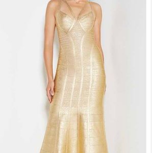 Celebrity Bandage Gold Foil Cut Out Bandage Gown